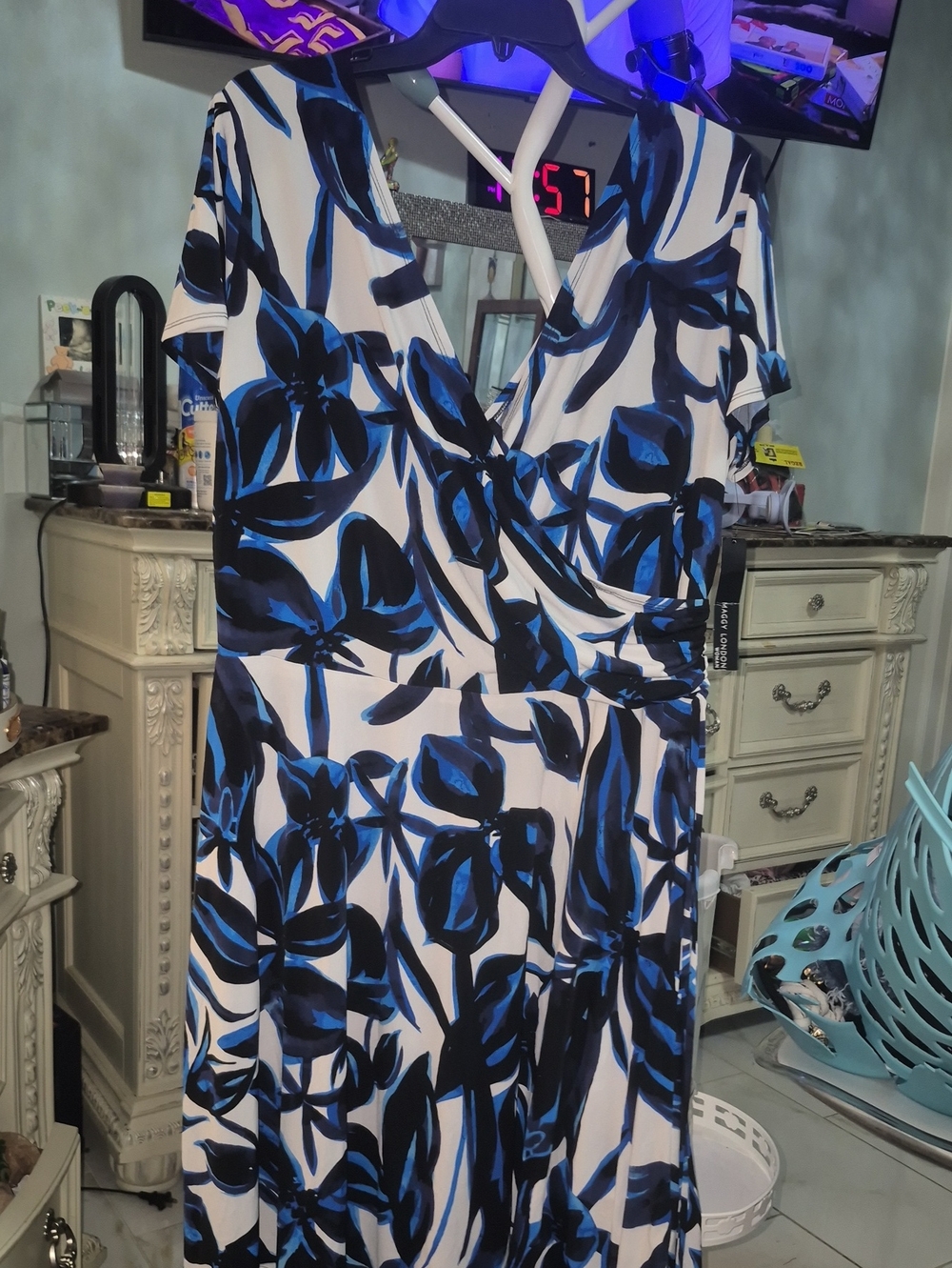 Maggy London Blue & Black Floral Dress